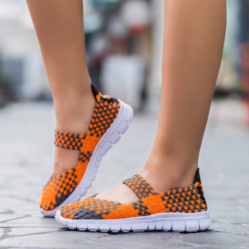 Women Shoes Lady Summer Slip On Flats Sneakers Breathable Lightweight Women Flat Shoes Manual Woven Shallow Women Casual Shoes