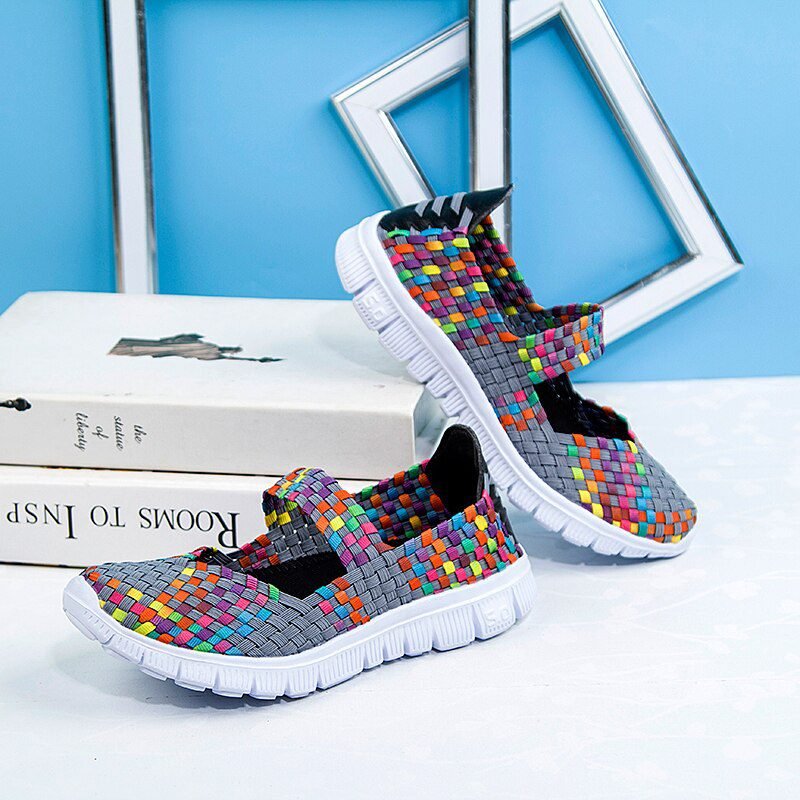 Women Shoes Lady Summer Slip On Flats Sneakers Breathable Lightweight Women Flat Shoes Manual Woven Shallow Women Casual Shoes