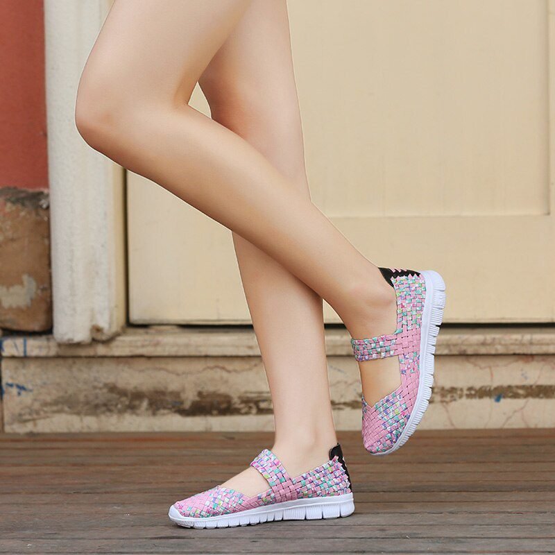 Women Shoes Lady Summer Slip On Flats Sneakers Breathable Lightweight Women Flat Shoes Manual Woven Shallow Women Casual Shoes