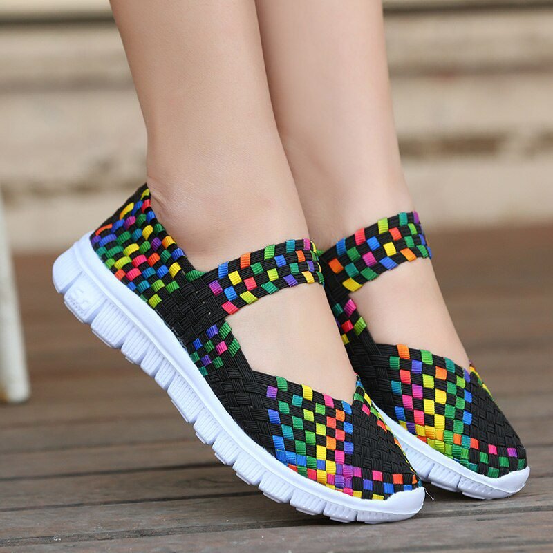 Women Shoes Lady Summer Slip On Flats Sneakers Breathable Lightweight Women Flat Shoes Manual Woven Shallow Women Casual Shoes