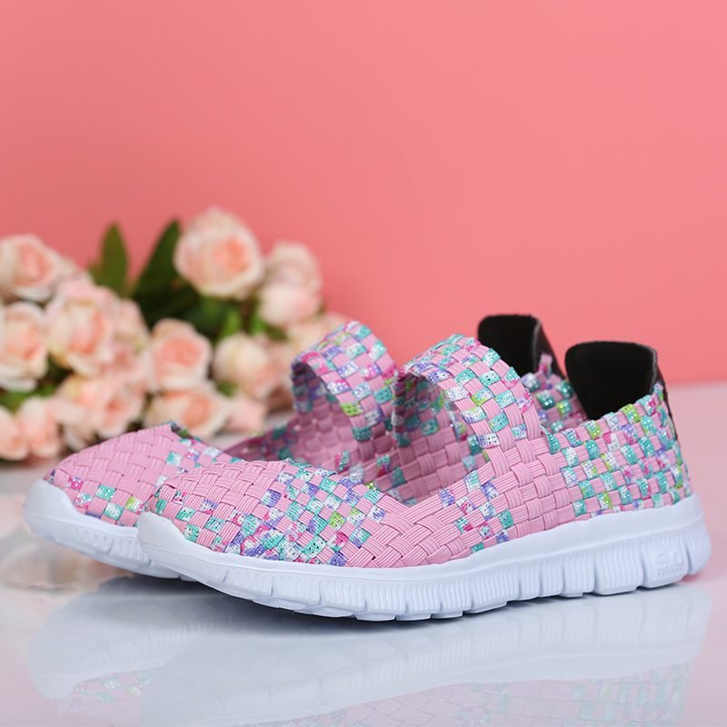 Women Shoes Lady Summer Slip On Flats Sneakers Breathable Lightweight Women Flat Shoes Manual Woven Shallow Women Casual Shoes