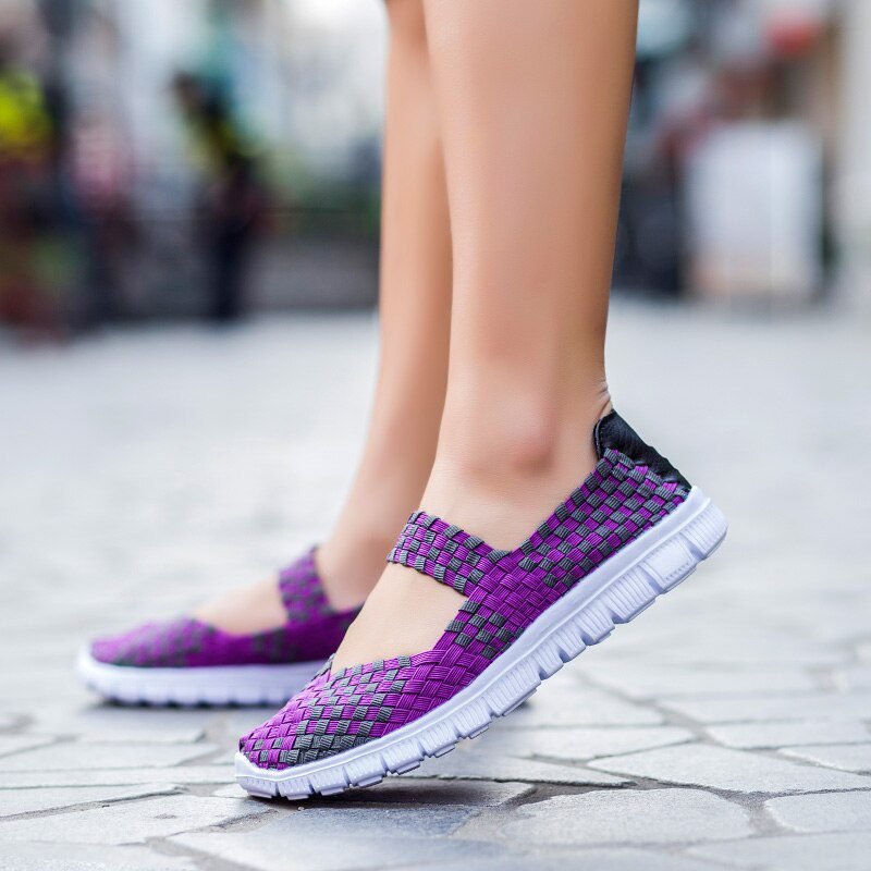 Women Shoes Lady Summer Slip On Flats Sneakers Breathable Lightweight Women Flat Shoes Manual Woven Shallow Women Casual Shoes