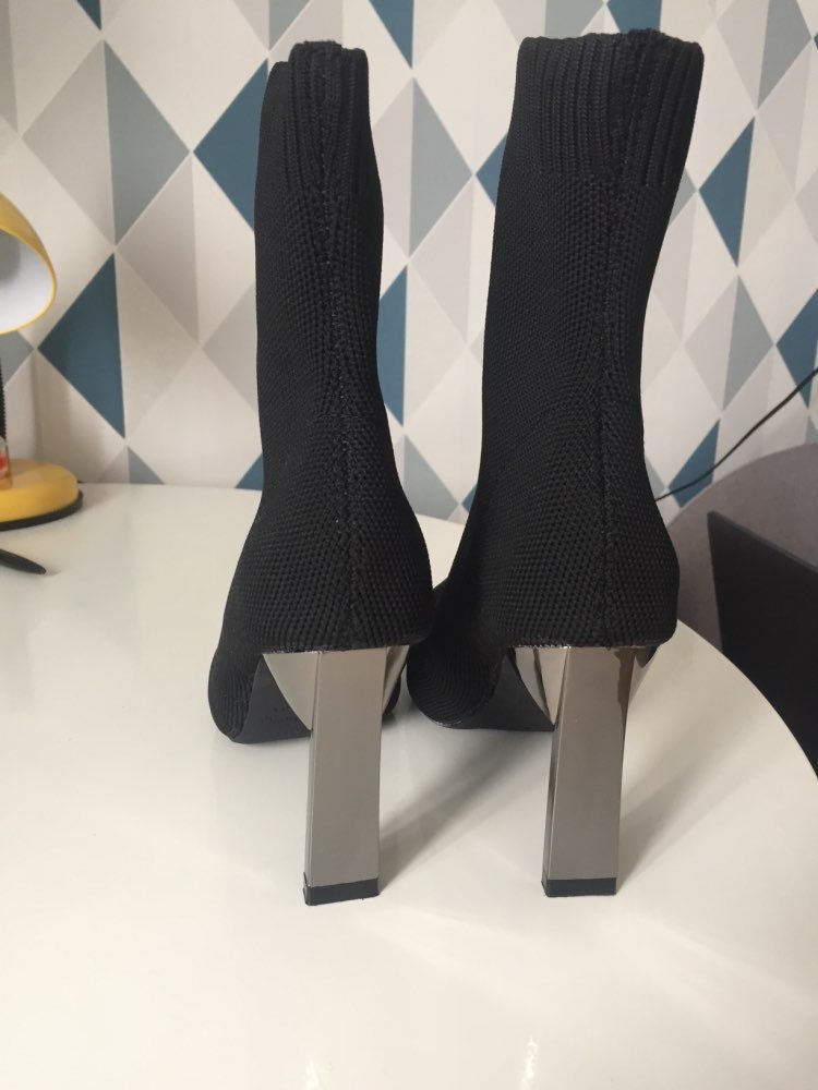 Aphixta Metal Blade Heels Socks Boots Women Stretch Fabric Elastic Stilettos Heel Pointed Toe Ankle Boots Shoes Woman Boats