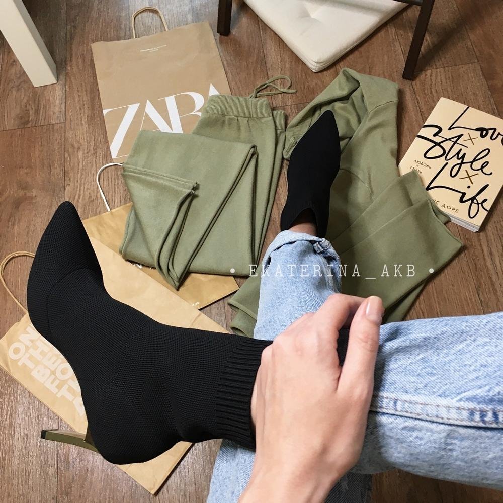 Aphixta Metal Blade Heels Socks Boots Women Stretch Fabric Elastic Stilettos Heel Pointed Toe Ankle Boots Shoes Woman Boats