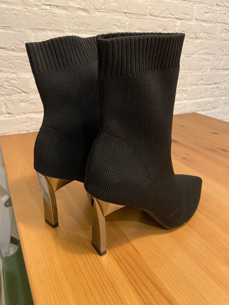 Aphixta Metal Blade Heels Socks Boots Women Stretch Fabric Elastic Stilettos Heel Pointed Toe Ankle Boots Shoes Woman Boats