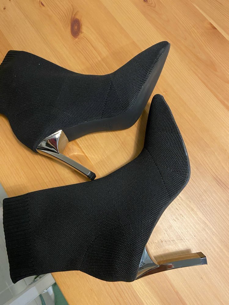 Aphixta Metal Blade Heels Socks Boots Women Stretch Fabric Elastic Stilettos Heel Pointed Toe Ankle Boots Shoes Woman Boats