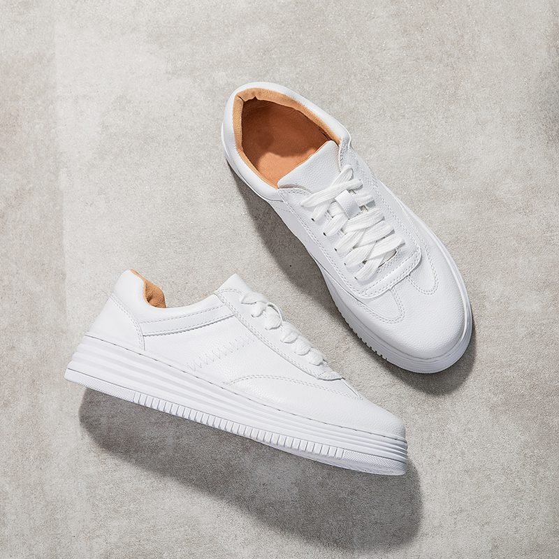 Fashion White Split Leather Women Chunky Sneakers White Shoes Lace Up Tenis Feminino Zapatos De Mujer Platform Women Casual Shoe