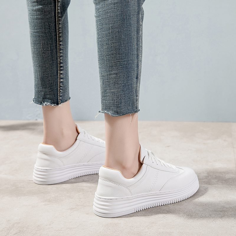 Fashion White Split Leather Women Chunky Sneakers White Shoes Lace Up Tenis Feminino Zapatos De Mujer Platform Women Casual Shoe