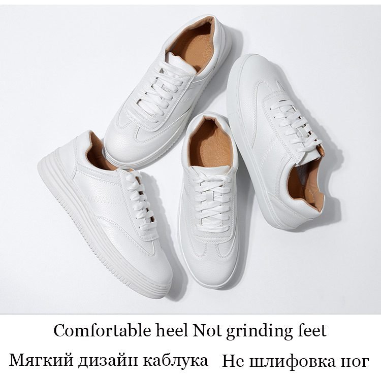 Fashion White Split Leather Women Chunky Sneakers White Shoes Lace Up Tenis Feminino Zapatos De Mujer Platform Women Casual Shoe