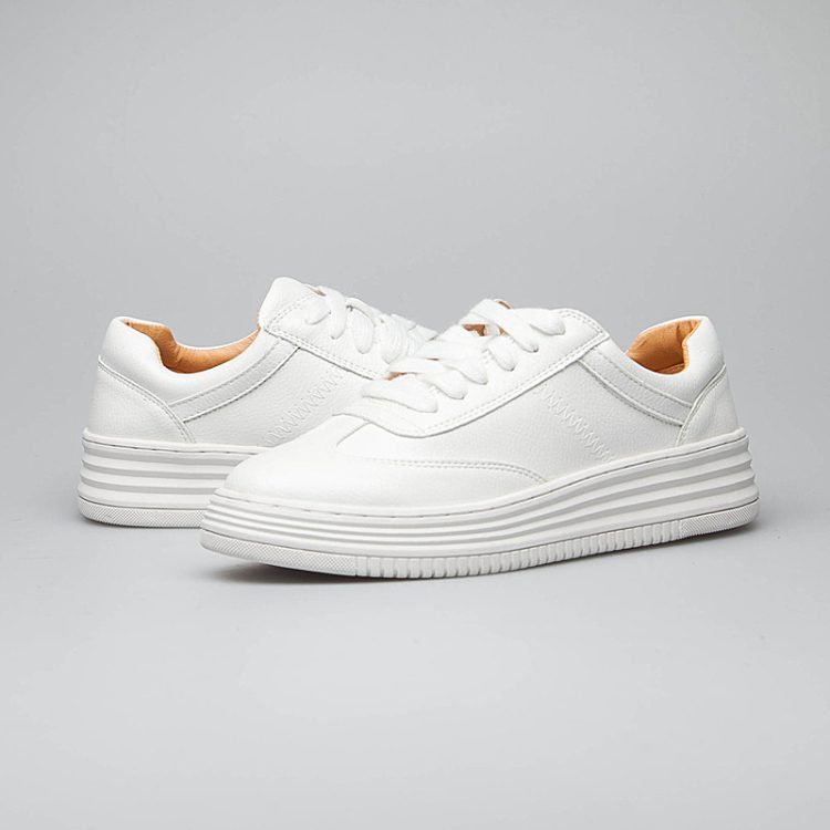 Fashion White Split Leather Women Chunky Sneakers White Shoes Lace Up Tenis Feminino Zapatos De Mujer Platform Women Casual Shoe