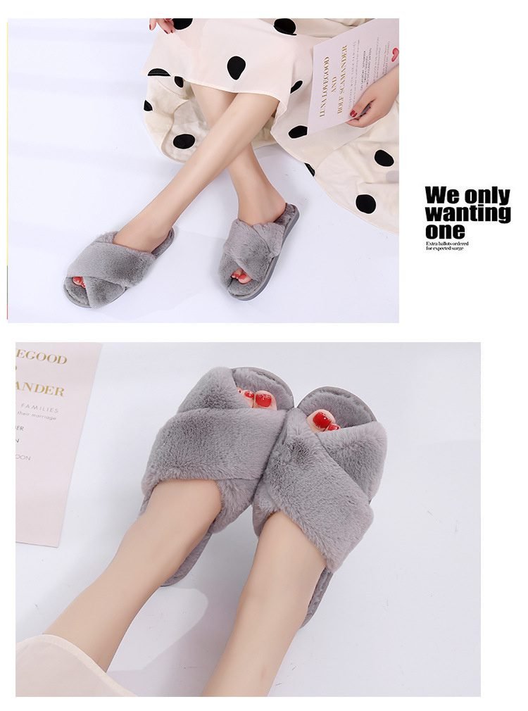 Winter Women House Slippers Faux Fur Fashion Warm Shoes Woman Slip on Flats Female Slides Black Pink cozy home furry slippers