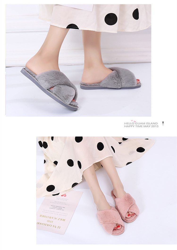 Winter Women House Slippers Faux Fur Fashion Warm Shoes Woman Slip on Flats Female Slides Black Pink cozy home furry slippers