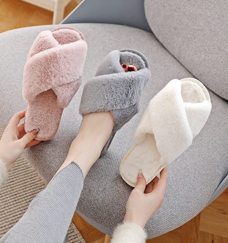 Winter Women House Slippers Faux Fur Fashion Warm Shoes Woman Slip on Flats Female Slides Black Pink cozy home furry slippers