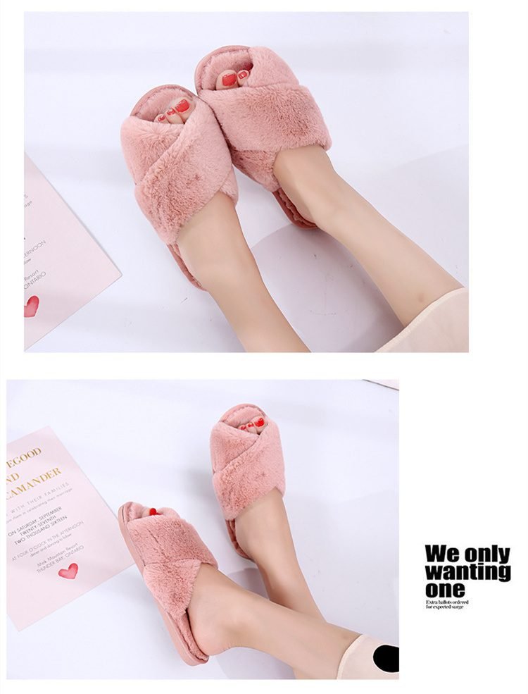 Winter Women House Slippers Faux Fur Fashion Warm Shoes Woman Slip on Flats Female Slides Black Pink cozy home furry slippers