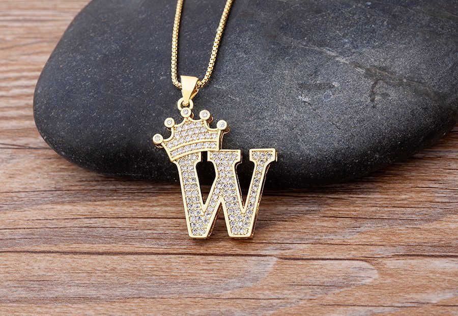 New Luxury Copper Zircon A-Z Crown Alphabet Pendant Chain Necklace Punk Hip-Hop Style Fashion Woman Man Initial Name Jewelry