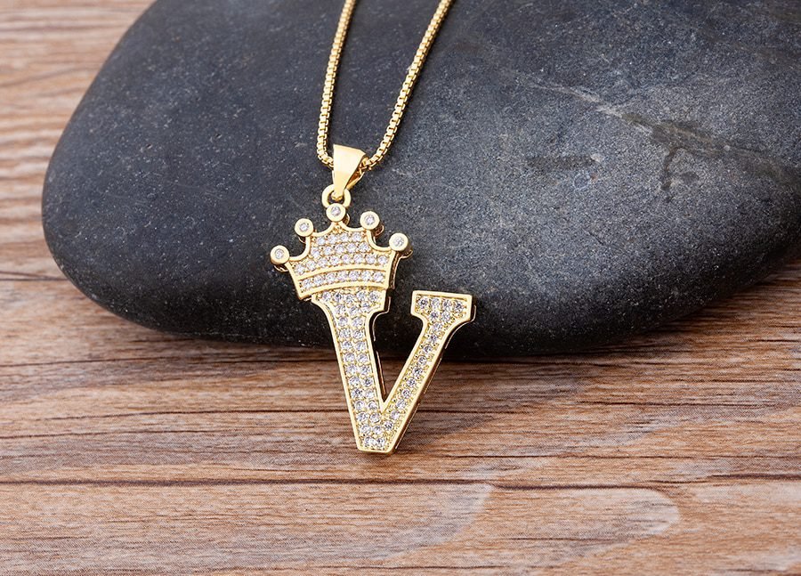 New Luxury Copper Zircon A-Z Crown Alphabet Pendant Chain Necklace Punk Hip-Hop Style Fashion Woman Man Initial Name Jewelry