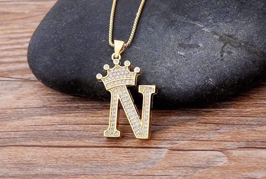 New Luxury Copper Zircon A-Z Crown Alphabet Pendant Chain Necklace Punk Hip-Hop Style Fashion Woman Man Initial Name Jewelry