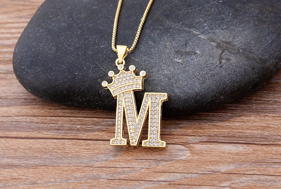 New Luxury Copper Zircon A-Z Crown Alphabet Pendant Chain Necklace Punk Hip-Hop Style Fashion Woman Man Initial Name Jewelry