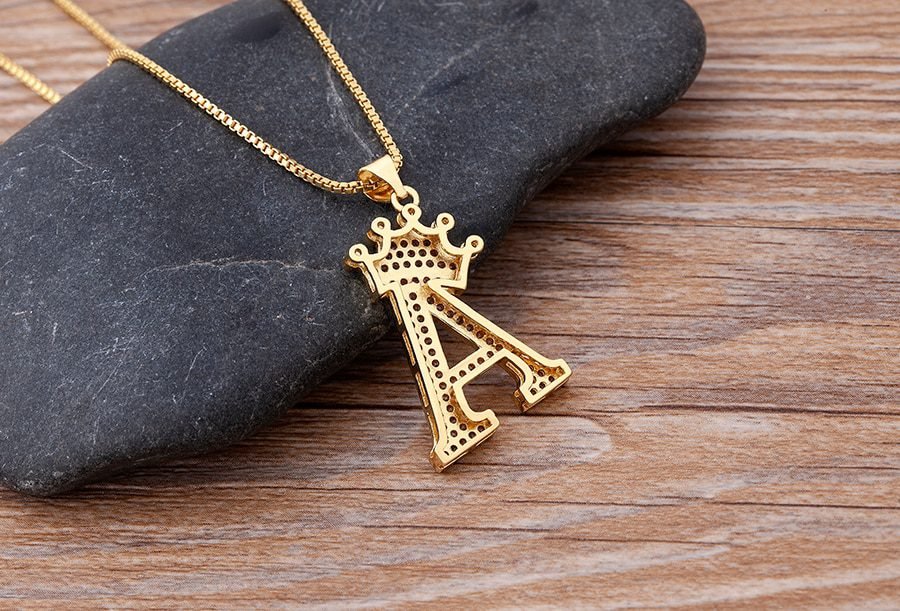 New Luxury Copper Zircon A-Z Crown Alphabet Pendant Chain Necklace Punk Hip-Hop Style Fashion Woman Man Initial Name Jewelry