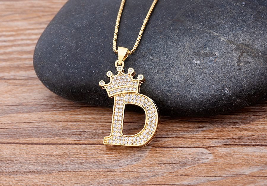 New Luxury Copper Zircon A-Z Crown Alphabet Pendant Chain Necklace Punk Hip-Hop Style Fashion Woman Man Initial Name Jewelry