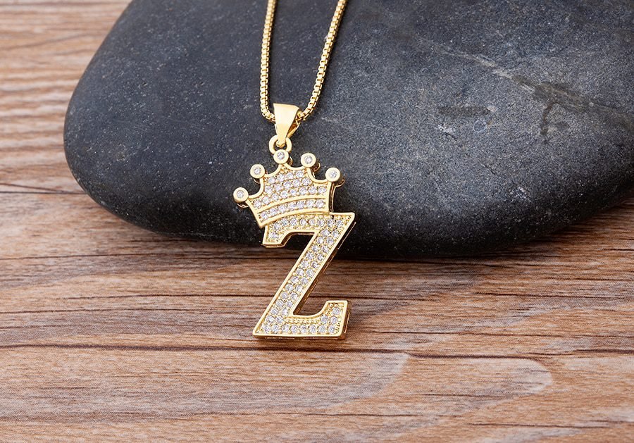 New Luxury Copper Zircon A-Z Crown Alphabet Pendant Chain Necklace Punk Hip-Hop Style Fashion Woman Man Initial Name Jewelry