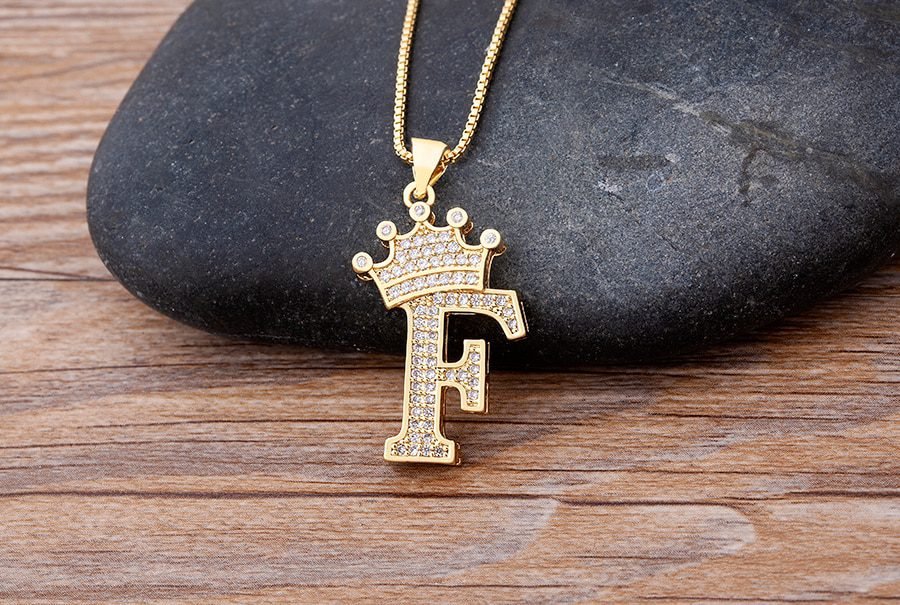 New Luxury Copper Zircon A-Z Crown Alphabet Pendant Chain Necklace Punk Hip-Hop Style Fashion Woman Man Initial Name Jewelry