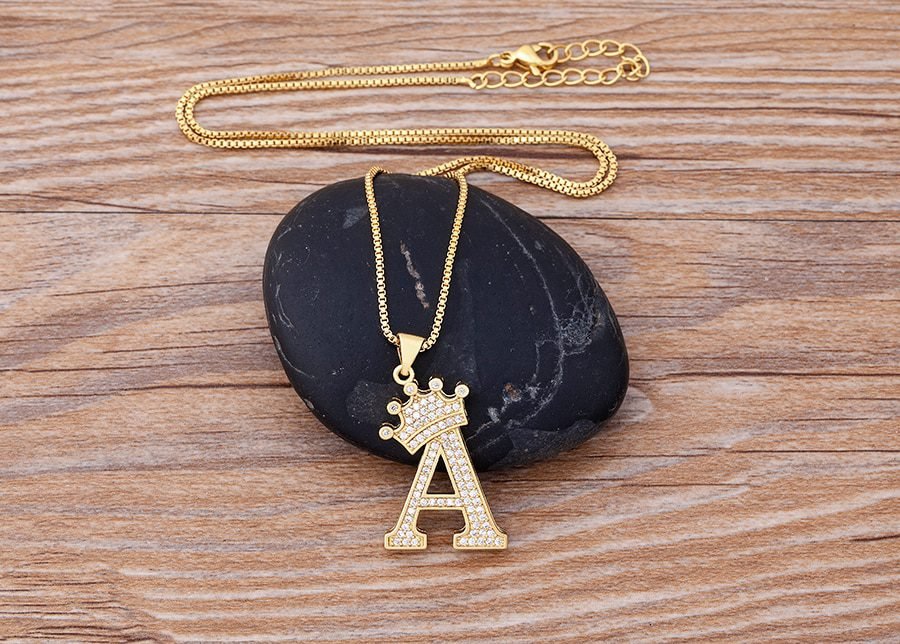 New Luxury Copper Zircon A-Z Crown Alphabet Pendant Chain Necklace Punk Hip-Hop Style Fashion Woman Man Initial Name Jewelry