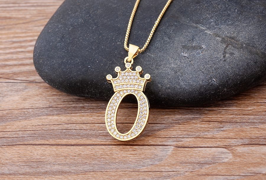 New Luxury Copper Zircon A-Z Crown Alphabet Pendant Chain Necklace Punk Hip-Hop Style Fashion Woman Man Initial Name Jewelry