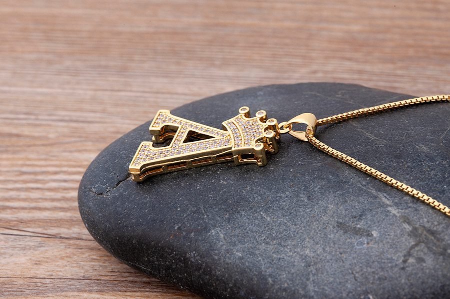 New Luxury Copper Zircon A-Z Crown Alphabet Pendant Chain Necklace Punk Hip-Hop Style Fashion Woman Man Initial Name Jewelry