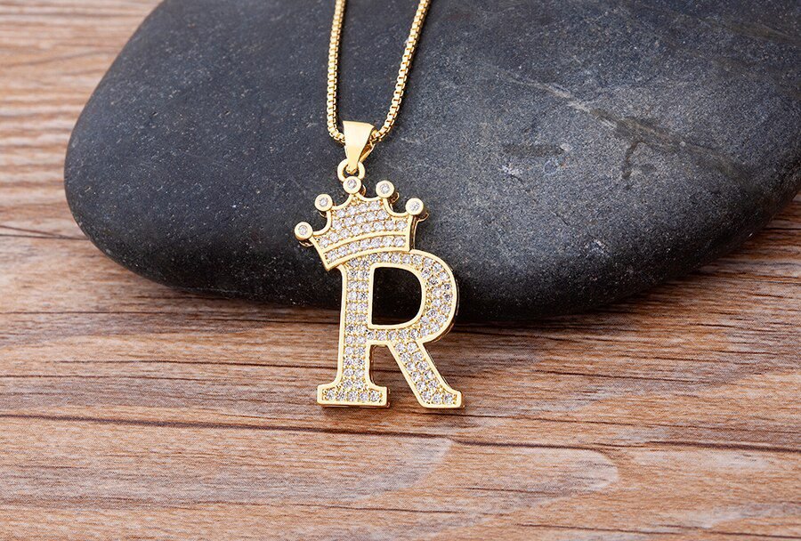 New Luxury Copper Zircon A-Z Crown Alphabet Pendant Chain Necklace Punk Hip-Hop Style Fashion Woman Man Initial Name Jewelry