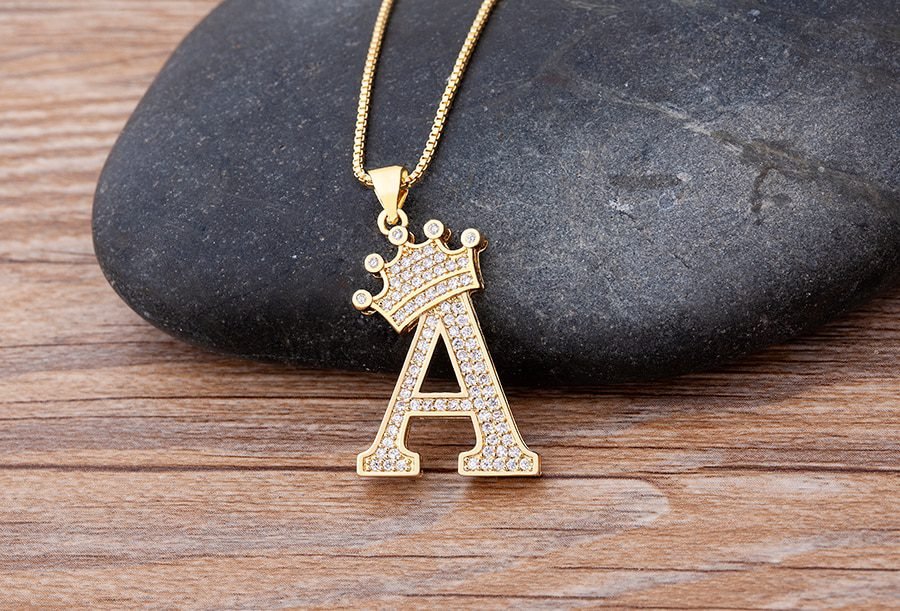 New Luxury Copper Zircon A-Z Crown Alphabet Pendant Chain Necklace Punk Hip-Hop Style Fashion Woman Man Initial Name Jewelry