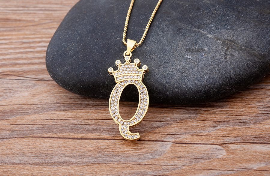 New Luxury Copper Zircon A-Z Crown Alphabet Pendant Chain Necklace Punk Hip-Hop Style Fashion Woman Man Initial Name Jewelry