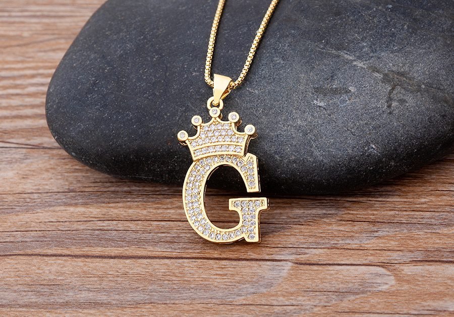 New Luxury Copper Zircon A-Z Crown Alphabet Pendant Chain Necklace Punk Hip-Hop Style Fashion Woman Man Initial Name Jewelry