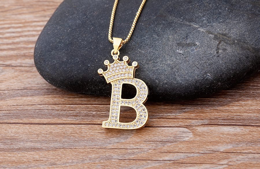New Luxury Copper Zircon A-Z Crown Alphabet Pendant Chain Necklace Punk Hip-Hop Style Fashion Woman Man Initial Name Jewelry