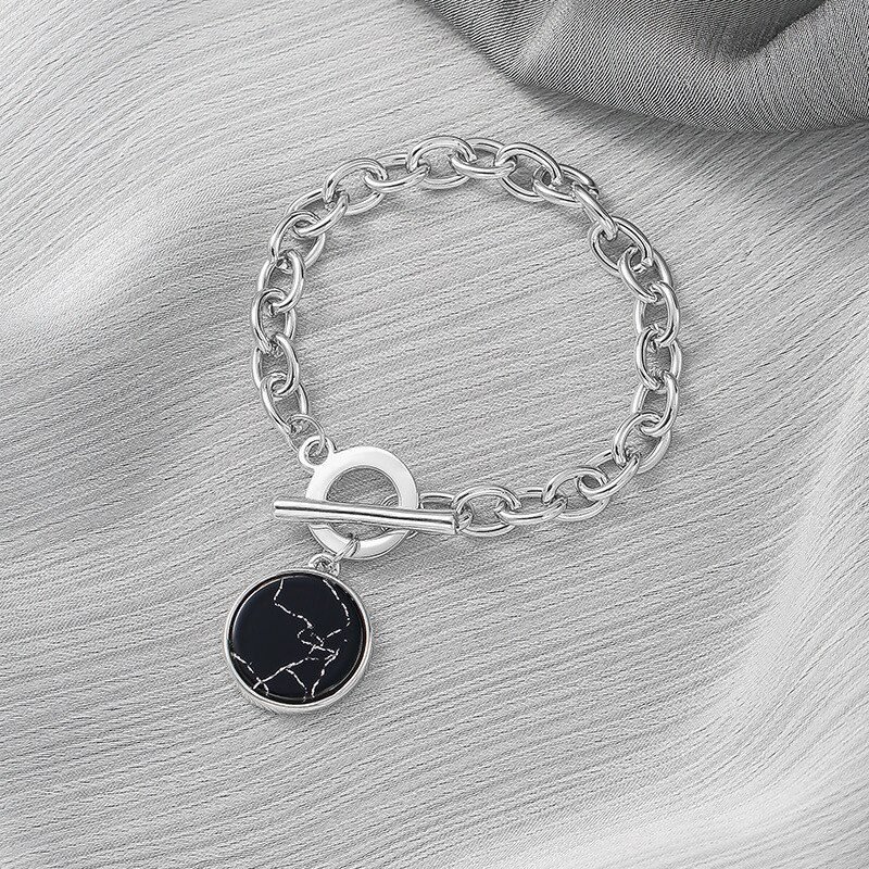 KMVEXO Minimalist Casual Neck Chain Necklaces for Women Round Marble Pendants Hiphop Female Fashion Jewelry Necklace Naszyjnik