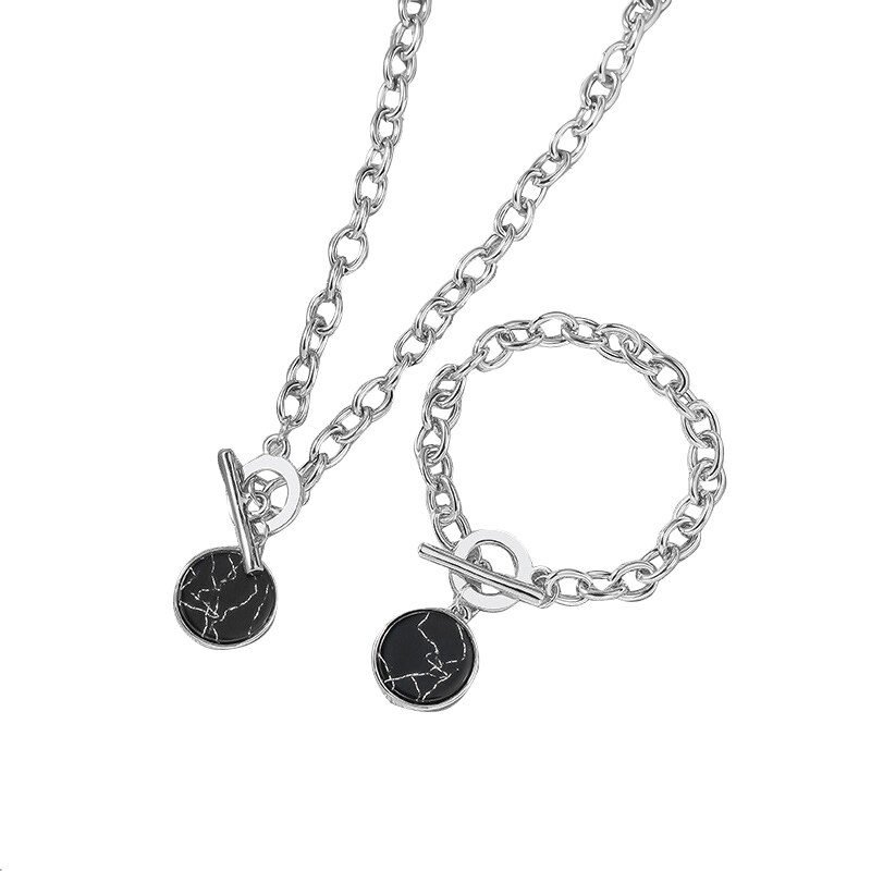 KMVEXO Minimalist Casual Neck Chain Necklaces for Women Round Marble Pendants Hiphop Female Fashion Jewelry Necklace Naszyjnik