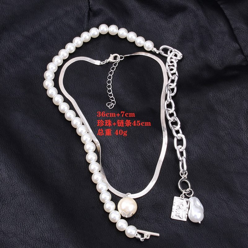 Fashion Chain Pearl Necklace For Women Baroque Pearl Metal Charm Pendants Necklaces Choker Snake Chain Jewelry Gold Silver Color
