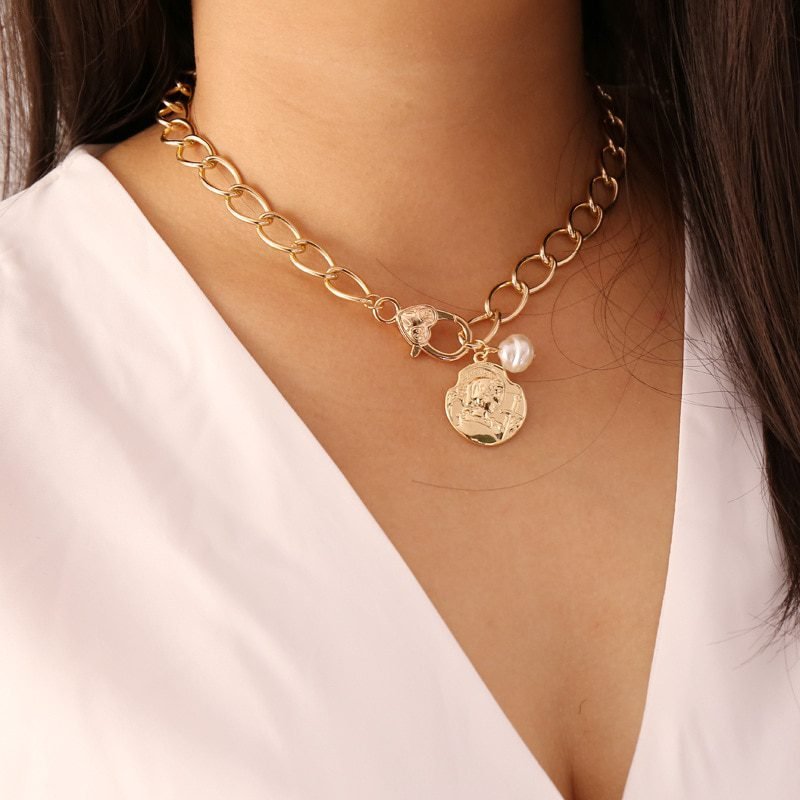 17KM Vintage Pearl Necklaces For Women Fashion Multi-layer Shell Knot Pearl Chain Necklace 2020 NEW Coin Cross Choker Jewelry