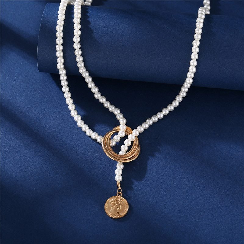 17KM Vintage Pearl Necklaces For Women Fashion Multi-layer Shell Knot Pearl Chain Necklace 2020 NEW Coin Cross Choker Jewelry