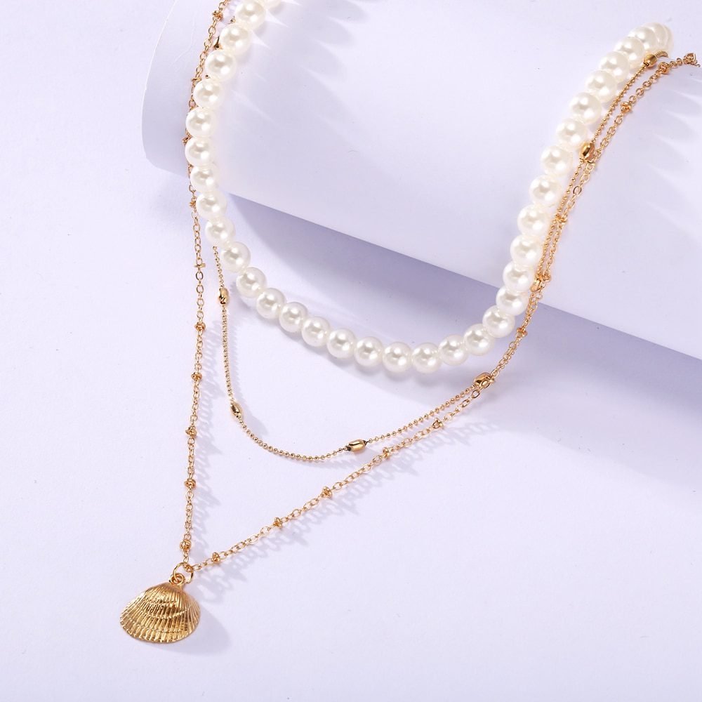 17KM Vintage Pearl Necklaces For Women Fashion Multi-layer Shell Knot Pearl Chain Necklace 2020 NEW Coin Cross Choker Jewelry