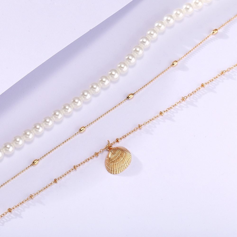 17KM Vintage Pearl Necklaces For Women Fashion Multi-layer Shell Knot Pearl Chain Necklace 2020 NEW Coin Cross Choker Jewelry