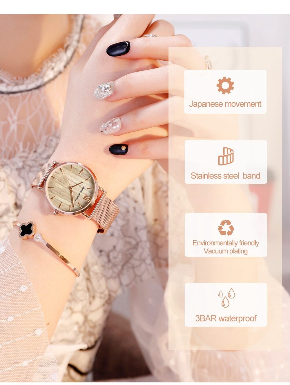 Drop shipping A++++ Quality Stainless Steel Band Japan Quartz Movement Waterproof Women Full Rose Gold Ladies Luxury Wrist Watch