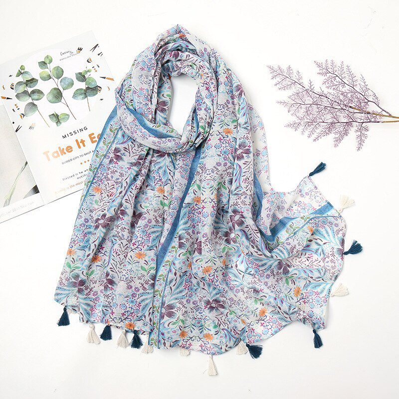 2021 Fashion Luxury Brand Aztec Floral Tassel Viscose Shawl Scarf Lady High Quality Wrap Pashmina Stole Bufandas Muslim Hijab