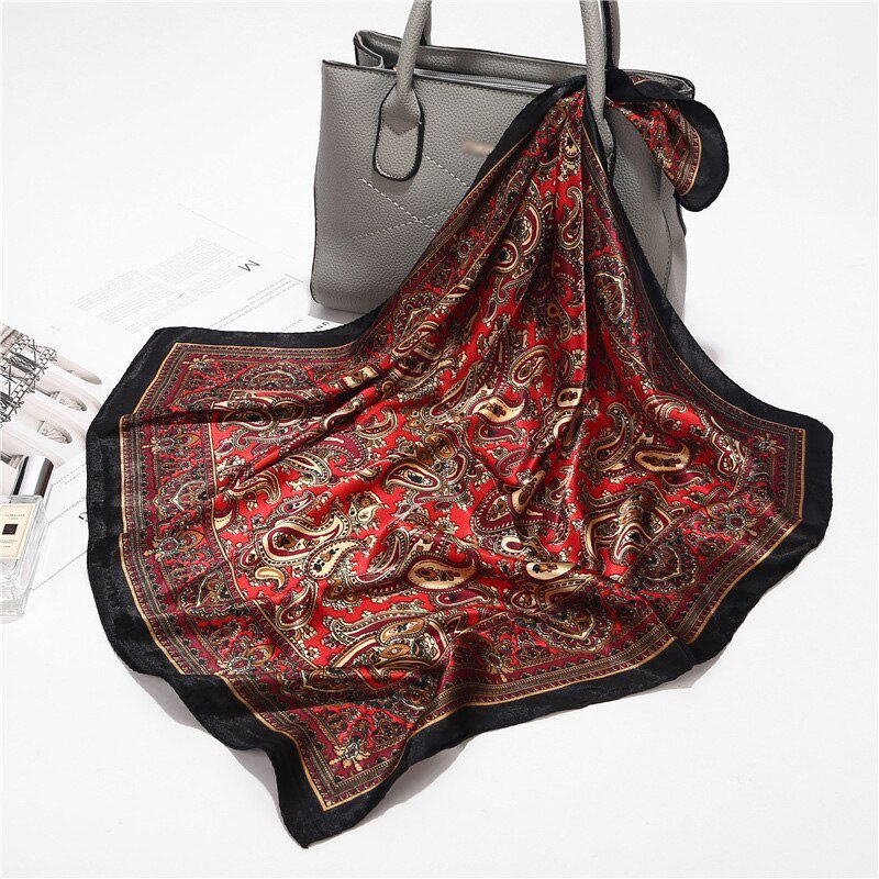 Scarf Silk Satin Bandana Women Summer Square Small Bag Wrap Bohemian Retro Paisley Ladies Scarves Indian Muslim Islamic Kerchief