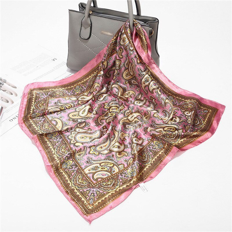 Scarf Silk Satin Bandana Women Summer Square Small Bag Wrap Bohemian Retro Paisley Ladies Scarves Indian Muslim Islamic Kerchief