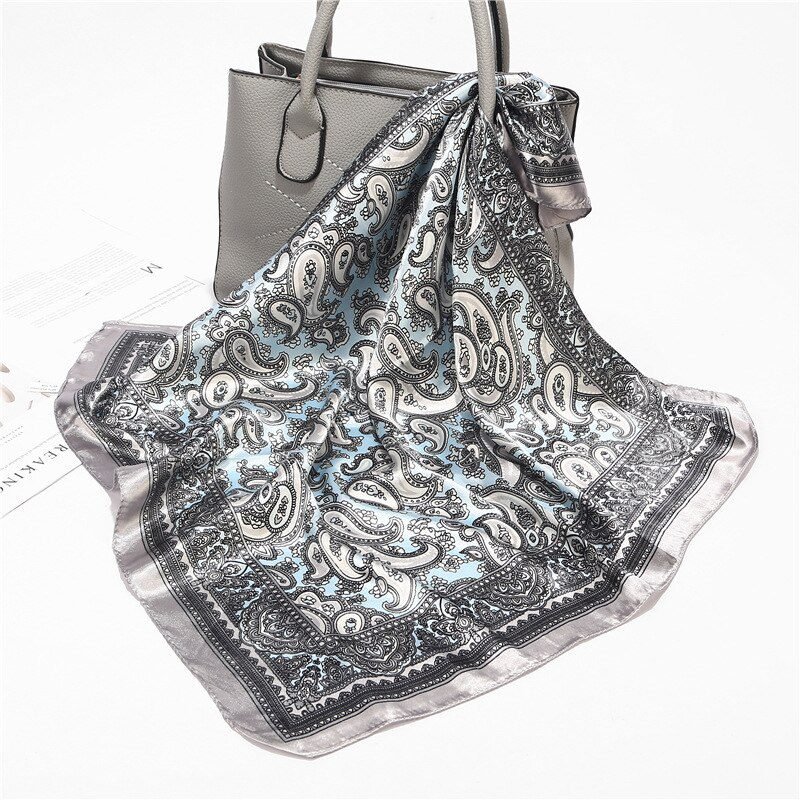Scarf Silk Satin Bandana Women Summer Square Small Bag Wrap Bohemian Retro Paisley Ladies Scarves Indian Muslim Islamic Kerchief