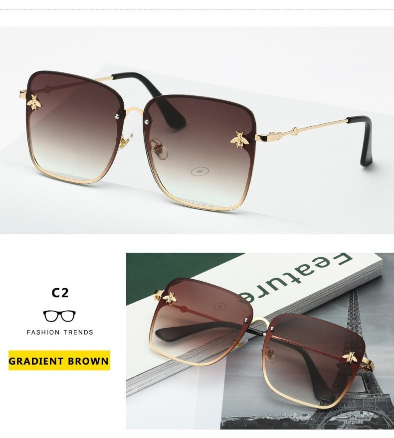 2021 New Fashion Lady Oversize Rimless Square Bee Sunglasses Women Men Small Bee Glasses Gradient Sun Glasses Female UV400