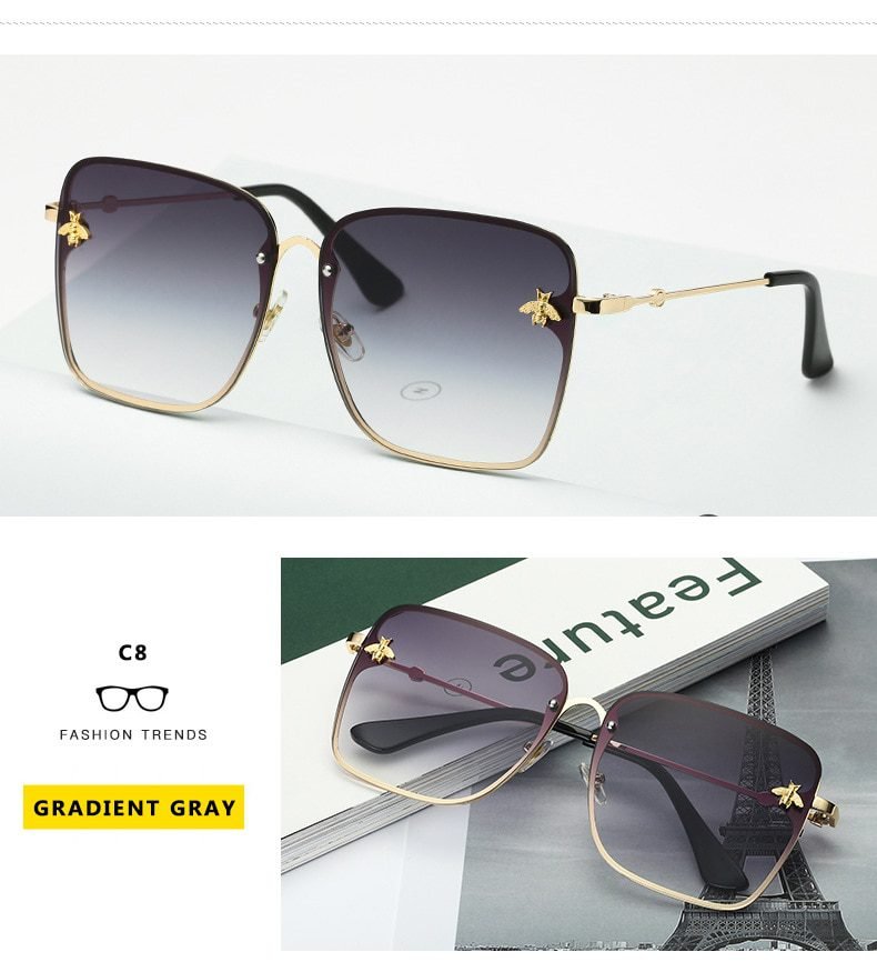 2021 New Fashion Lady Oversize Rimless Square Bee Sunglasses Women Men Small Bee Glasses Gradient Sun Glasses Female UV400