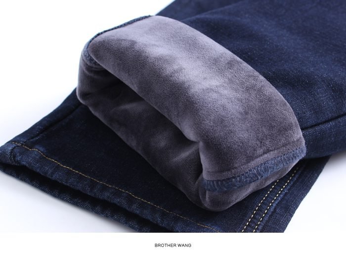2020 Winter New Men's Warm Slim Fit Jeans Business Fashion Thicken Denim Trousers Fleece Stretch Brand Pants Black Blue