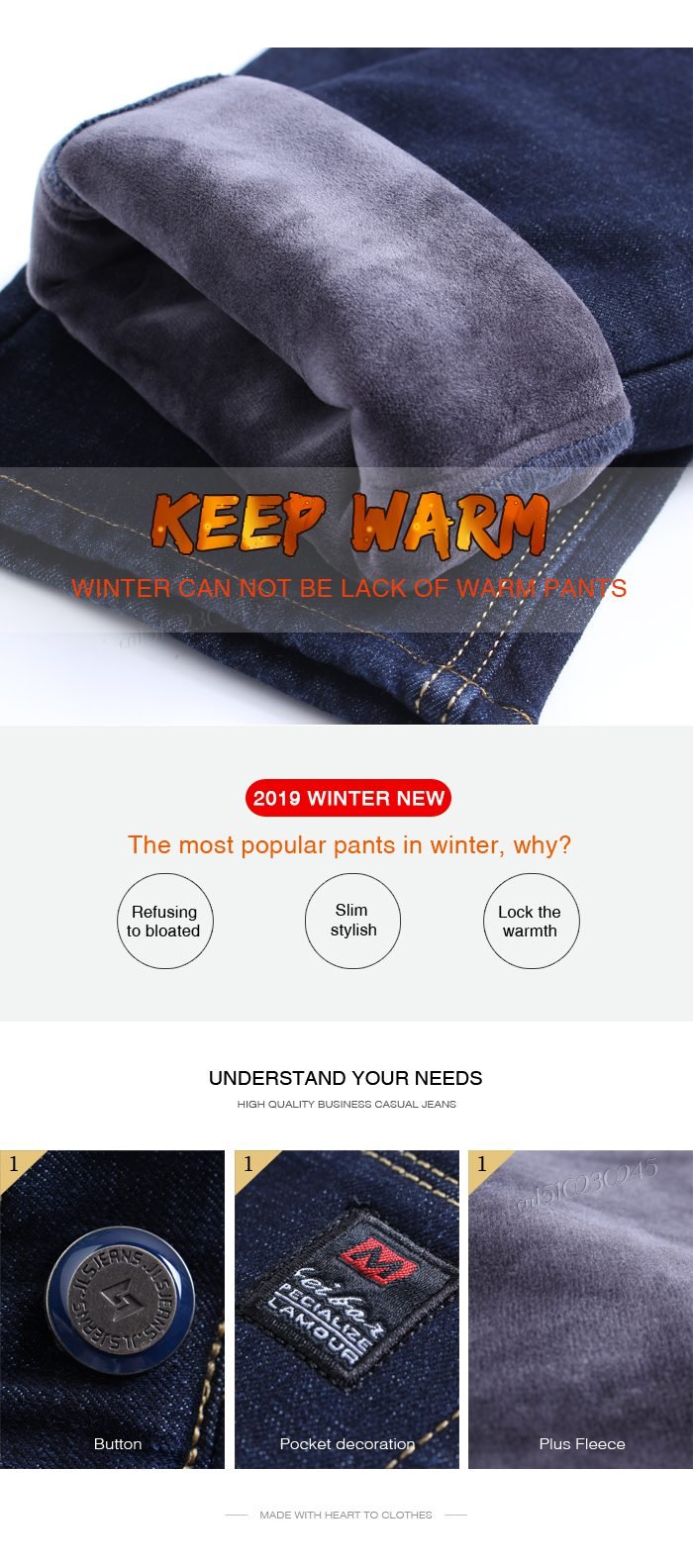 2020 Winter New Men's Warm Slim Fit Jeans Business Fashion Thicken Denim Trousers Fleece Stretch Brand Pants Black Blue